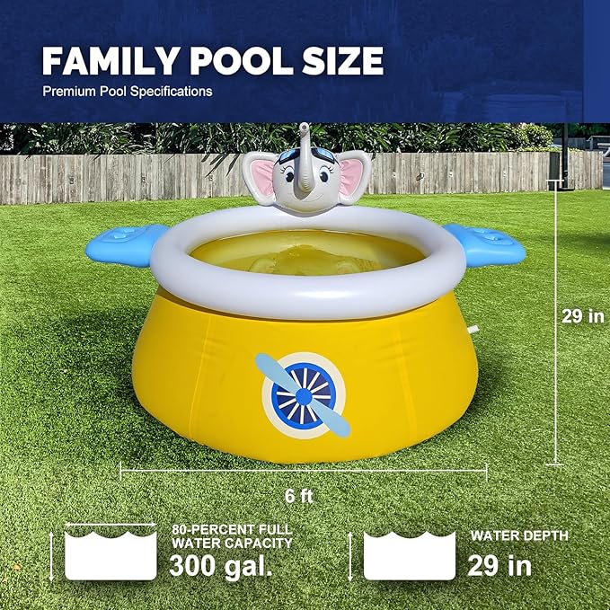 DIMAR GARDEN 6ft x 29in Inflatable Swimming Spray Pool, Outdoor Round Air Top Ring Elephant Pools