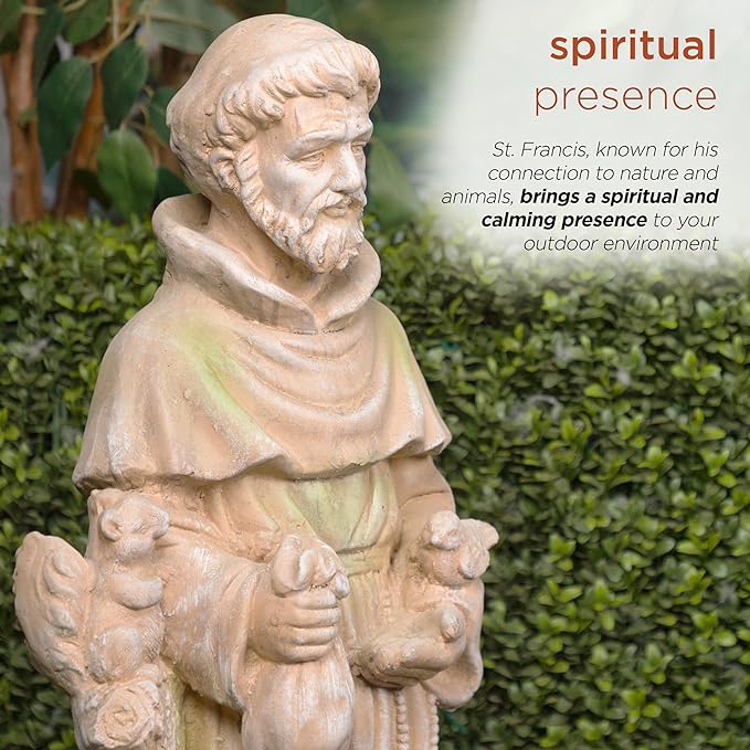 Alpine Corporation QFC103-201 Old World St. Francis Statue, Meaningful Statuary Décor for Garden, Patio, & Lawn, 31" H