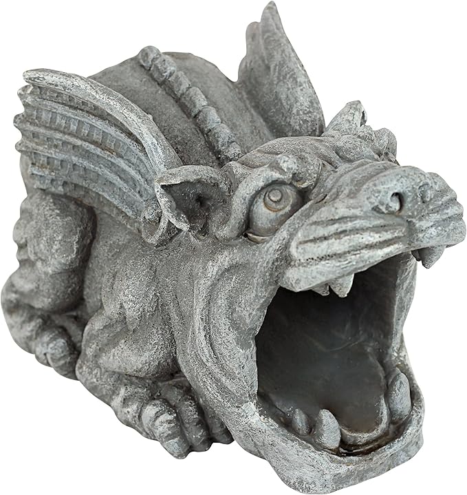 Design Toscano Roland the Gothic Gargoyle Gutter Guardian Rain Downspout Extension Outdoor Statue, 10 Inch Long, Cast Stone Resin, Grey Stone Finish