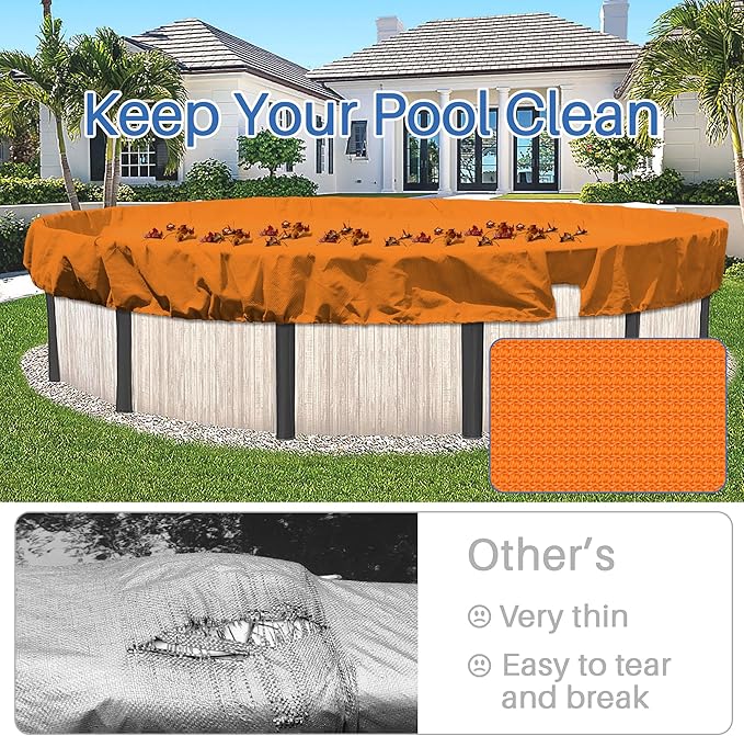 ECOOPTS 7 ft Round Pool Cover for Above Ground Pools, Swimming Pool Cover Protector Winter Safety Cover (Orange)