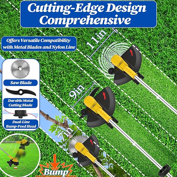 20000 RPM(4.0AhX1) Electric Weed Wacker,Dual-Durable-Line,Metal Blades,Wheel,4-in-1 Cordless Weed Eater+Battery Powered String Trimmer+Edger Lawn Tool+Brush Cutter,Weed Whacker,Weed Trimmer Lawn