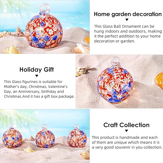 EUSTUMA Hand Blown Glass Witch Ball,Glass Ornament Hanging Garden Gazing Ball Indoor Outdoor Home Décor. (2)