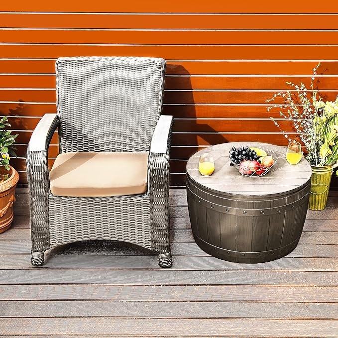 YITAHOME 33 Gallon Round Deck Box, Outdoor Storage Box for Patio Furniture,Patio Table for Cushion, Pool Accessories, Waterproof Resin & Easy Assembly & Lightweight, Light Brown