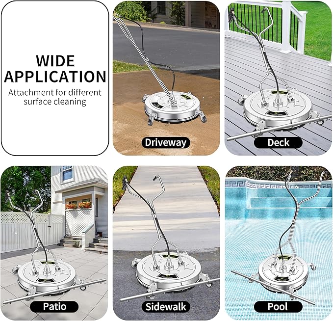 30" Pressure Washer Surface Cleaner Ultra with 7 Nozzles Water Broom, Stainless Steel Surface Cleaner for Pressure Washer, Dual Handle Power Washer Surface Cleaner for Concrete Driveway, 5000 PSI