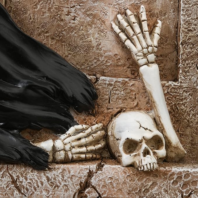 National Tree Company Skeleton Grim Reaper Standing with a Gravestone Decoration, Halloween Collection, 16 Inches