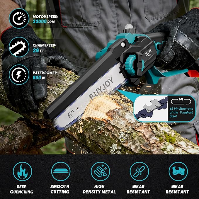 2-in-1 Cordless 6 in Pole Saw for Tree Trimming,15.5 ft Extended Reach Electric Saw with 180° Adjustable Head, Brushless Motor, 2 x 1300 Ah High-Capacity Batteries & Extra Chain