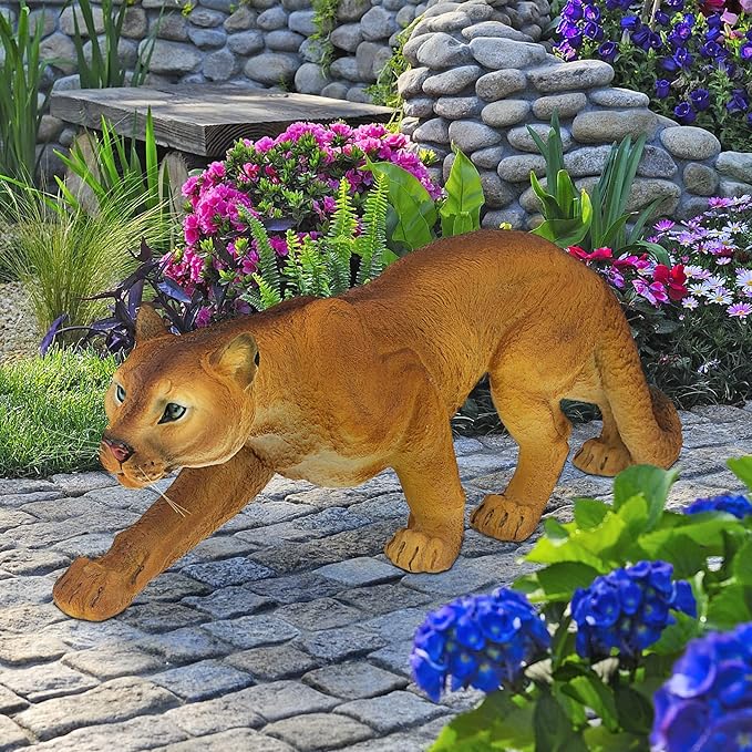 Design Toscano Prowling American Mountain Cougar Indoor/Outdoor Garden Statue, 22 Inches Wide, 5 Inches Deep, 8 Inches High, Handcast Polyresin, Full Color Finish