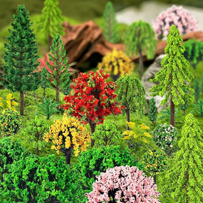 38PCS Mini Model Miniature Trees, Mixed Model Colourful Trees Building Train Scenery Architecture Fake Trees for DIY Crafts, Building Model, Scenery Landscape