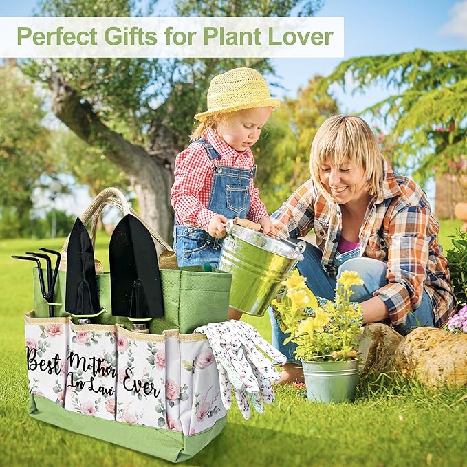 Mother in Law Gifts, Garden Kit Mother in Law Gifts from Daughter in Law Floral Gardening Tool and Durable Garden Tools Organizer Bag, Gardening Set for Women, Plant Lover Christmas Birthday Present