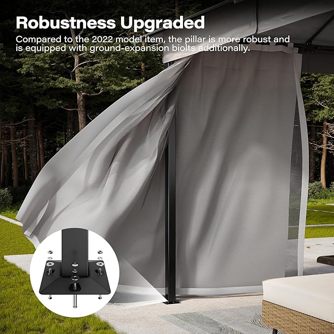 Outdoor Patio Gazebo 8FT, Heavy Duty Party Tent & Shelter with 2-Tier Roof and Expansion Bolts, Mosquito Nettings and Privacy Screens for Backyard, Garden, Poolside, Gray