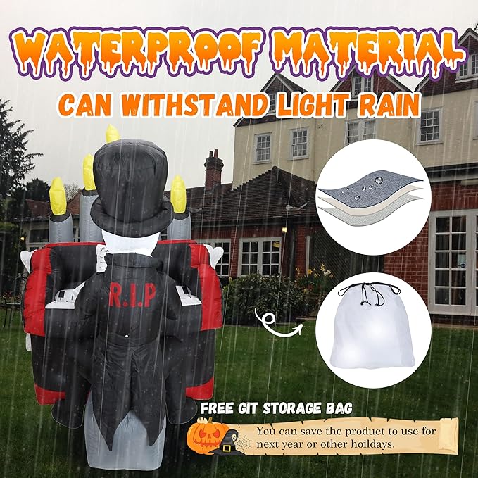 Bonus Bluetooth Speaker! 5.4x5.4FT Giant 3D Novelty Halloween Inflatable Skeleton Playing Piano with Build-in LED Lights and Bluetooth Speaker, Playing Music Remotely by Youself! Outdoor Indoor Decor