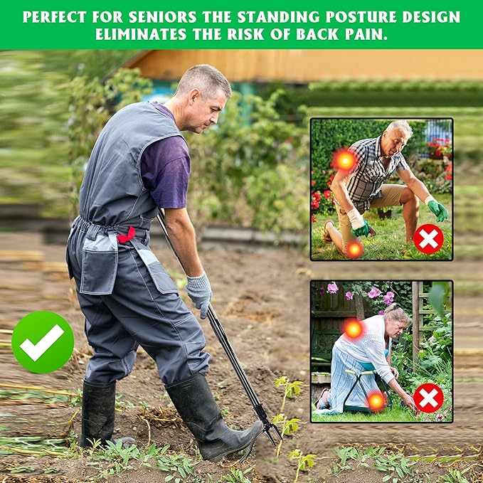 Weed Puller Tool, 50 Inch Stand Up Heavy Duty Weed Puller Tool, Gardening Hand Weeding Tool, 4 Claw Steel Head with Long Metal Handle Weed Remove Tool for Yard and Garden ﻿