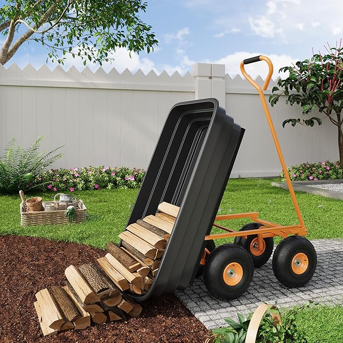 All-Terrain Garden Dump Cart with Removable Bed | 1200Lb Heavy Duty Utility Wagon for Yard Work | 180° Pivoting Handle for Easy Control | Hauls Soil, Plants, Tools with Ease