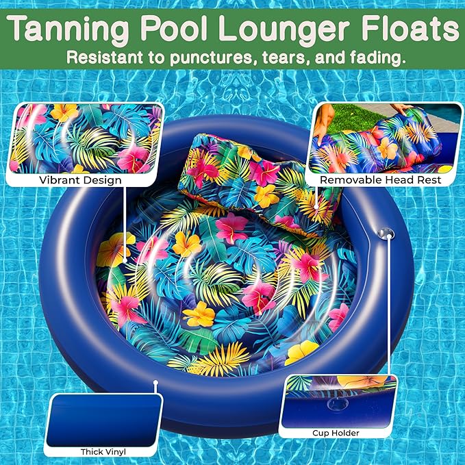 JAMBO Huge Round 76 x 76 Tanning Pool Lounger, Pool Float, Inflatable Sun Tanning Pool Float, Tanning Chair, Pool Floats Adult, Water Lounge Raft Pool Lounger Adults, Tanning Raft Sunchill Tanning Bed