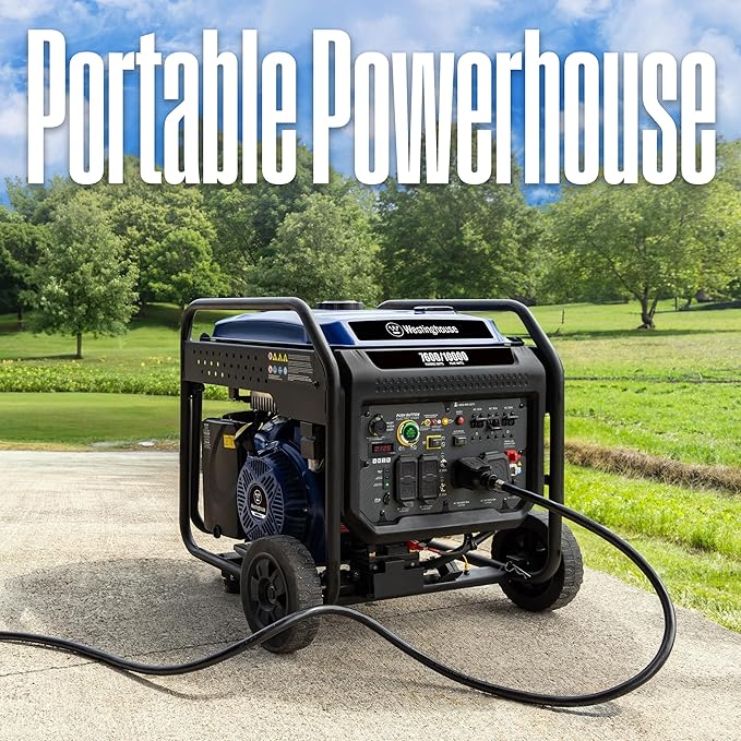 Westinghouse 10000 Peak Watt Portable Open Frame Inverter Generator, Remote Electric Start with Auto Choke, Transfer Switch Ready, Gas Powered, CO Sensor
