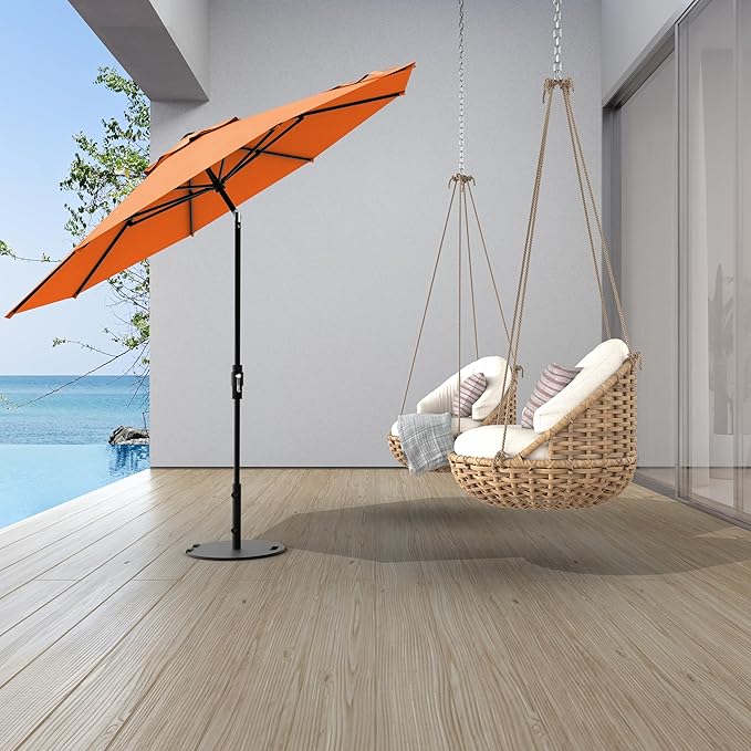 Midtown Umbrellas The Swilt 8 Feet Patio Umbrella in Sunbrella Canvas Tuscan Acrylic Fabric - Fiberglass Ribs, Auto-Tilt Aluminum Frame For Backyard, Deck, Garden, Pool - White Pole