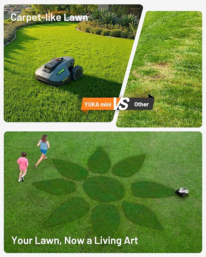 Mammotion YUKA Mini 700 Robot Lawn Mower for 0.17 Acre, Max.0.35 Acre, UltrasenseAI Vision+ RTK, Auto Mapping, 45% Slope,Perimeter Wire Free, Cutting Height 0.8''~2.4'', 7 Mowing Zones Management