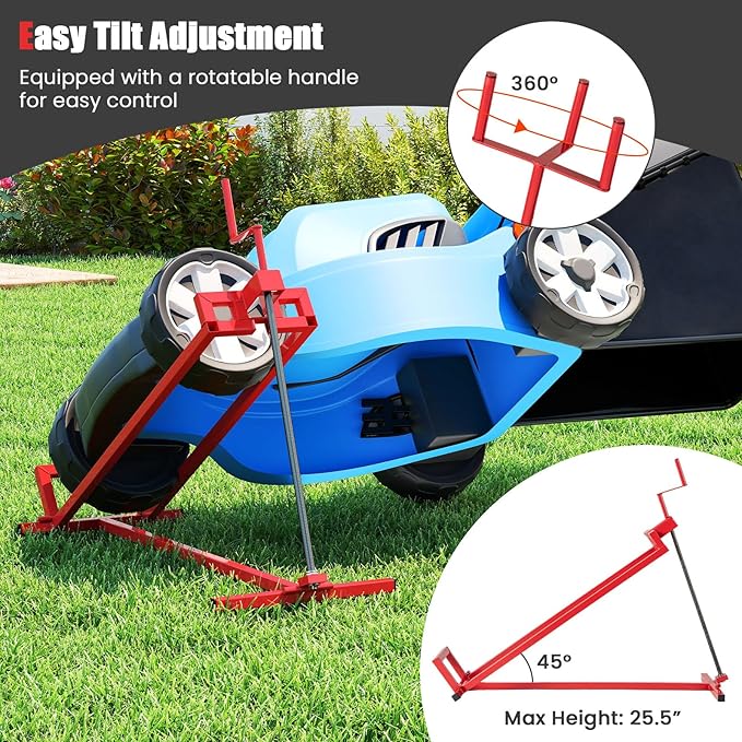 IRONMAX Riding Lawn Mower Lift, Folding Lawn Tractor Lift with Manual Handle, Adjustable Height & Angle, Telescopic Maintenance Jack, Heavy Duty Steel Lawnmower Jack, 880 LBS Weight Capacity (Red)