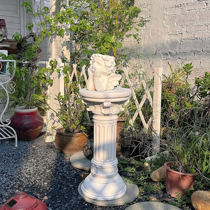 Decorative Roman Column Pedestal, MGO Cement with Fiber, Classical Garden Pillar, Indoor Outdoor Decor,Wrap Foam Safely Delivered from Local Warehouse (White, 21.9IN)