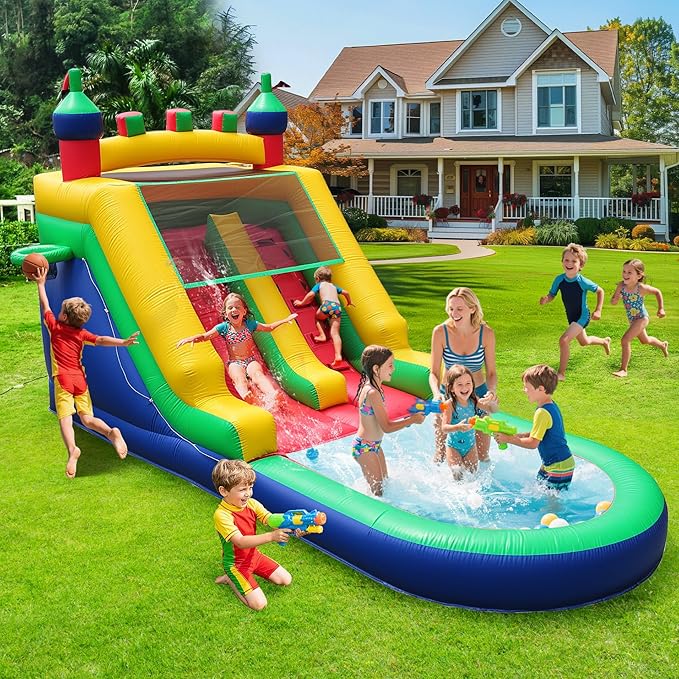 Commercial Inflatable Water Slide for Adults Kids, 100% PVC Inflatable Castle Big Water Slide with 950W Blower, Splash Pool, Large Waterslide Bounce House for Backyard Party, Outdoor Park, 21×9×12ft