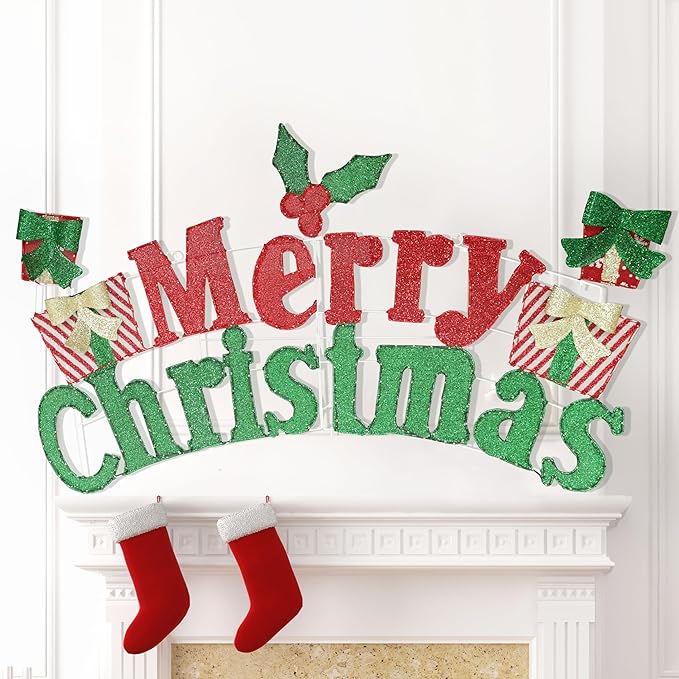 VEIKOU 6FT Merry Christmas Sign, Lighted Outdoor Christmas Decorations with 456 LED Lights, 5-Meter Power Cord, Xmas Decorations Outside for Holiday Backyard Party