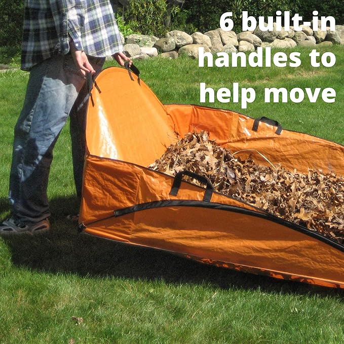 Reusable Cleanup Tarp for Lawns and Gardens - Landscape and Yard Accessories, Rake Leaves and Debris, Easy To Use, Collapsible Design, Orange, (5’ X 7’)