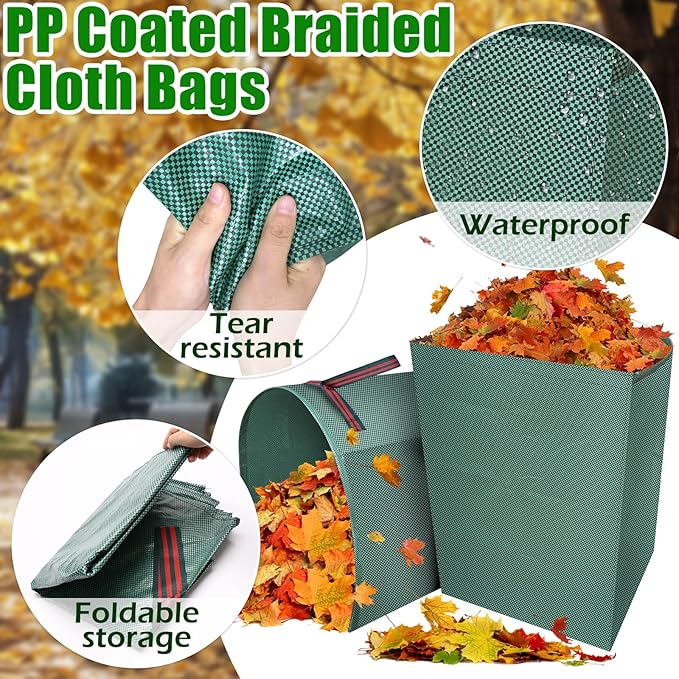 2 Packs Large Reusable Yard Waste Bags with Gloves, 53 Gallons Pletpet Garden Waste Bags Green Lawn and Leaf Bag Large Yard Dustpan-Type Garden Bag for Collecting Leaves, Fallen leaves and Waste