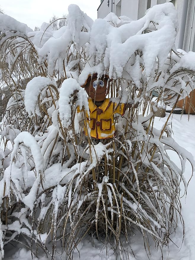 Ceramic Garden Decor - Scarecrow Lawn stake, yellow - Outdoor statue - Perfect, unique gifts for gardeners woman, men, yard gifts - Handmade, Frostproof