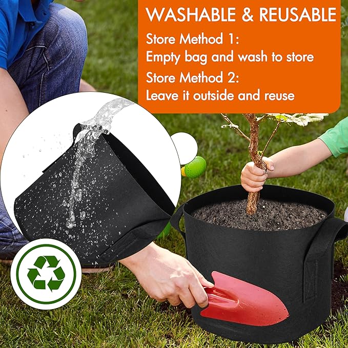 Gardzen 2-Pack 50 Gallon Grow Bags, Aeration Fabric Pots with Handles, Pot for Plants