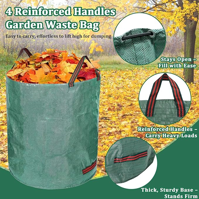 Reusable Yard Waste Bags, 3 Packs 80 Gallons Lawn and Leaf Garden Bags with Reinforced Carry Handles Heavy Duty Garden Waste Bags Camping Yard Recycling Trash Bags for Debris Leaves Grass