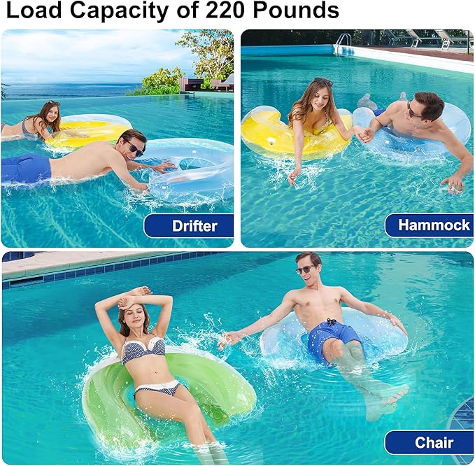 5 Pack Pool Floats Adult, PuppyuWill Minimalist Design Pool Chair Float, 46"X36" Mood-Boosting Colors, Drifter, Chair, Hammock 3-in-1 Inflatable Pool Toys for Pool Party, Lake, River, Sea, Outdoor