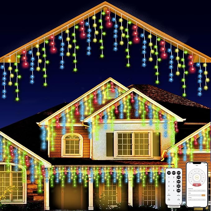 131ft Christmas Lights Outdoor, 1680 LED Waterproof 8 Modes String Light with App and Remote Control for Outside House Roof Decorations Indoor Decor-Multicolor