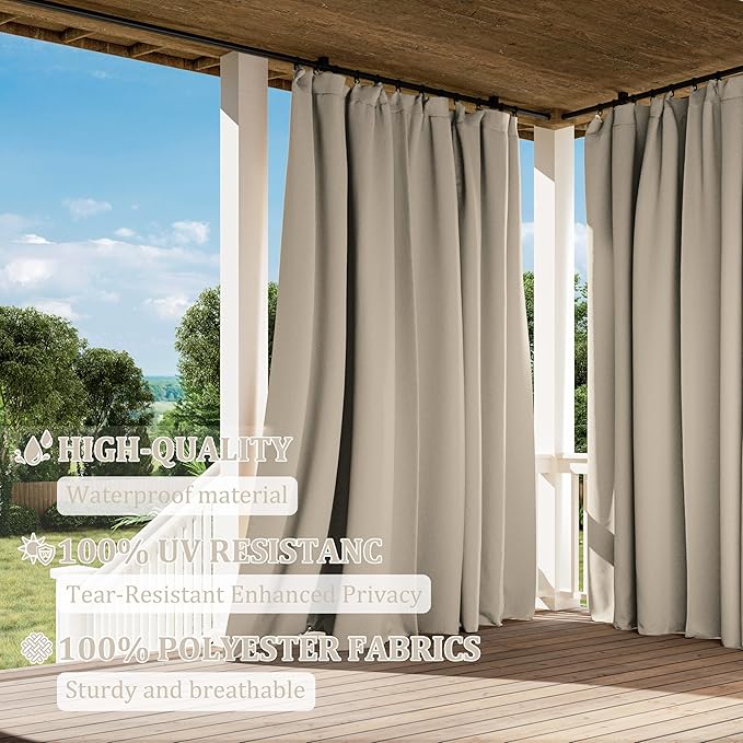 Gazebo Universal Replacement Privacy Curtain,12'×20' Gazebo Outdoor Waterproof Curtains, 4-Panels Sidewall Curtains with Double Zipper for Patio Canopy, Garden and Backyard (Curtain Only)