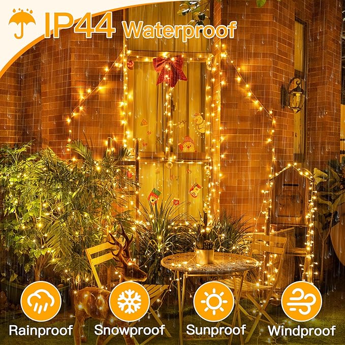 Ollny Christmas Lights Outdoor Waterproof, 1000LED 328FT Super Long String Lights with Remote 3 Timer, Plug in 8 Modes Fairy Light for Outside House Bedroom Xmas Decorations, Warm White