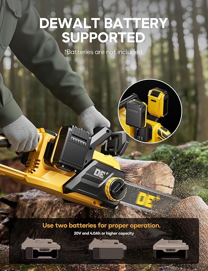 DeForce 16" 40V Cordless Electric Chainsaw, for DeWalt 20V Max Batteries, Brushless Battery Powered Chain Saw, with Auto Oiler, Handheld Chainsaw for Wood Cutting Tree Pruning(Bare Tool Only)