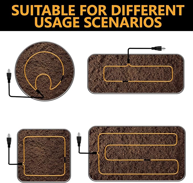 Adnee 59Ft Thermostatic Soil Heating Cable,Rubber Heating Warming Cable with Thermostat and Ground Stakes,Plant Soil Heater Cable for Cold Frame,Graden,Greenhouse Seed Grow