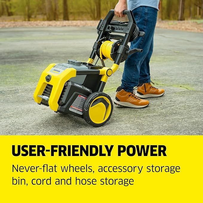 Kärcher Pressure Washer K2300PS, CETA Certified, 4 Spray Nozzles, Detergent Tank, Hose Reel, for Cars, Driveways, Siding, Patios, 1.2 GPM