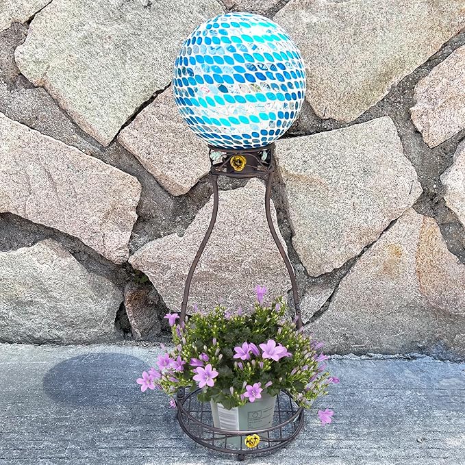 Gazing Globe Stand, Metal Gazing Ball Holder with Flower Planter Base, Vintage Gazing Ball Display Stand for 8-9 Inches Garden Gazing Globes, Indoor, Outdoor, 11 "D x 24 "H