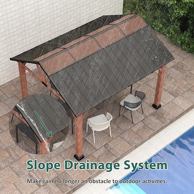 Macrout 11'x13' Hardtop Gazebo with Gabel Roof Canopy and Aluminium Frame, Outdoor Grill Gazebo Pergola for Patio, Backyard and Party, 4944 (Gable Roof + Brown Frame, 11'x13')
