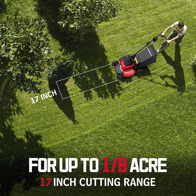 PowerSmart 40V 17" Cordless Lawn Mower with 4.0Ah Battery and Charger, Brushless Motor, up to 1/8 Acre, 3-in-1 (MB2418A)