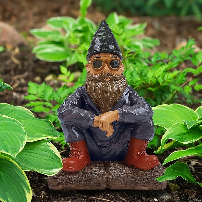 Better Office Products Garden Gnome Statue, 8" Height, Handcrafted Waterproof, UV-Resistant Polyresin Lawn Patio Porch Ornament Decoration (Modern Hipster)