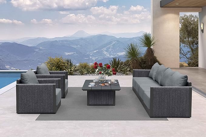 PURPLE LEAF Patio Furniture Set 7 Pieces Patio Seating Sofas Aluminum Furniture Outdoor Couch Sectional Set with Cushions and Aluminum Table Patio Conversation Sets Gray