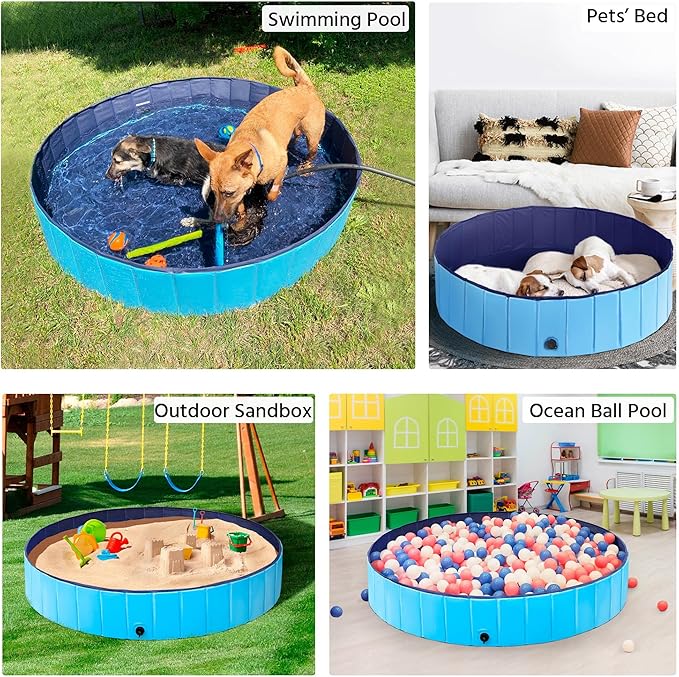 Yaheetech Foldable Dog Pool Collapsible Hard Plastic Dog Swimming Pool Portable Pet Pools Doggie Wading Pool Bath Tub for Puppy Small Medium Large Dogs, 55 x 12 Inches Blue