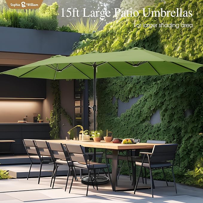 Sophia & William 15 ft Extra Large Patio Umbrella with Base Included, Rectangular Outdoor Umbrella Heavy Duty, Market Umbrella Double-sided Fade Resistant for Pool Garden Backyard, Lime