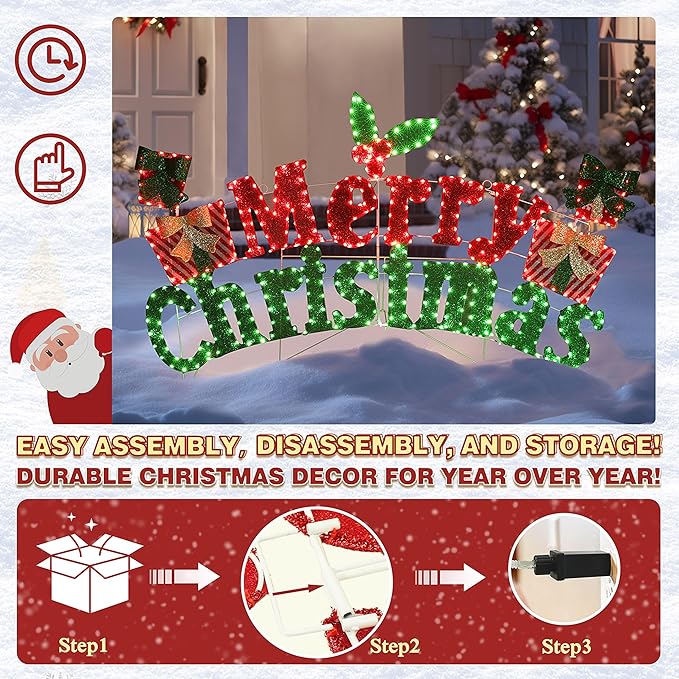 VEIKOU 6FT Merry Christmas Sign, Lighted Outdoor Christmas Decorations with 456 LED Lights, 5-Meter Power Cord, Xmas Decorations Outside for Holiday Backyard Party