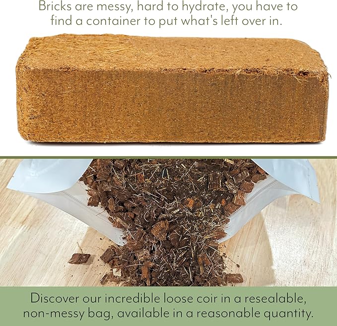 Loose Coco Coir Chips Mulch and Soil Amendment (1 Quart); Premium Coconut Coir Substrate for Plants and Container Gardening