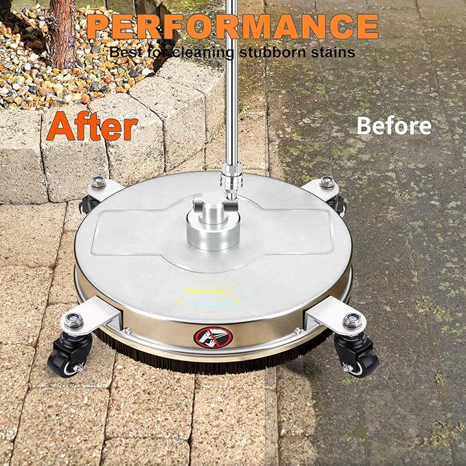18" Pressure Washer Surface Cleaner with 4 Wheels, Stainless Steel Power Pressure Washer Attachment for Driveway Concrete Patio Cleaning, 2 Extension Wand Accessories, 1/4" Quick Connect, 4000PSI
