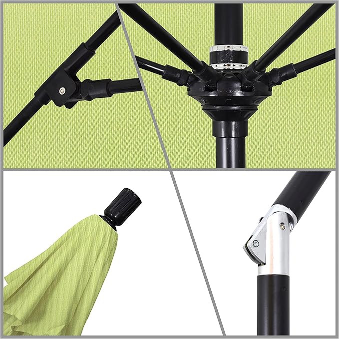 California Umbrella 9' Round Aluminum Pole Fiberglass Rib Market Umbrella, Crank Lift, Collar Tilt, Black Pole, Sunbrella Spectrum Mist