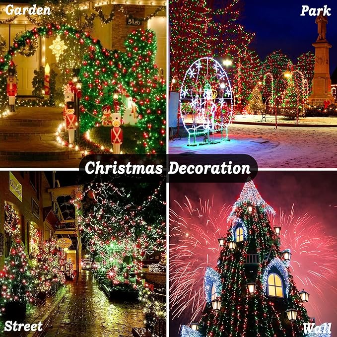 KNONEW Outdoor Christmas Lights 500 LED 197ft String Lights 8 Modes & Memory Fairy Light Plug in Waterproof LED String Lights for Xmas Yard Tree Wedding Decoration (Red and Green)