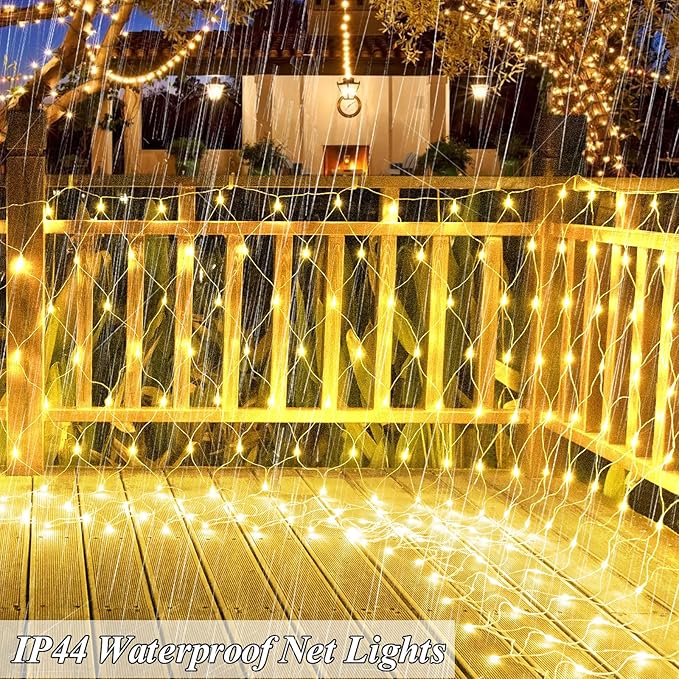 510 LED Christmas Net Lights, 27.9ft x 5ft Mesh Lights Outdoor Clear Wire 8 modes, Waterproof Connectable String Lights Plug in for Xmas Tree Bushes Garden Holiday Party Decorations - Warm White
